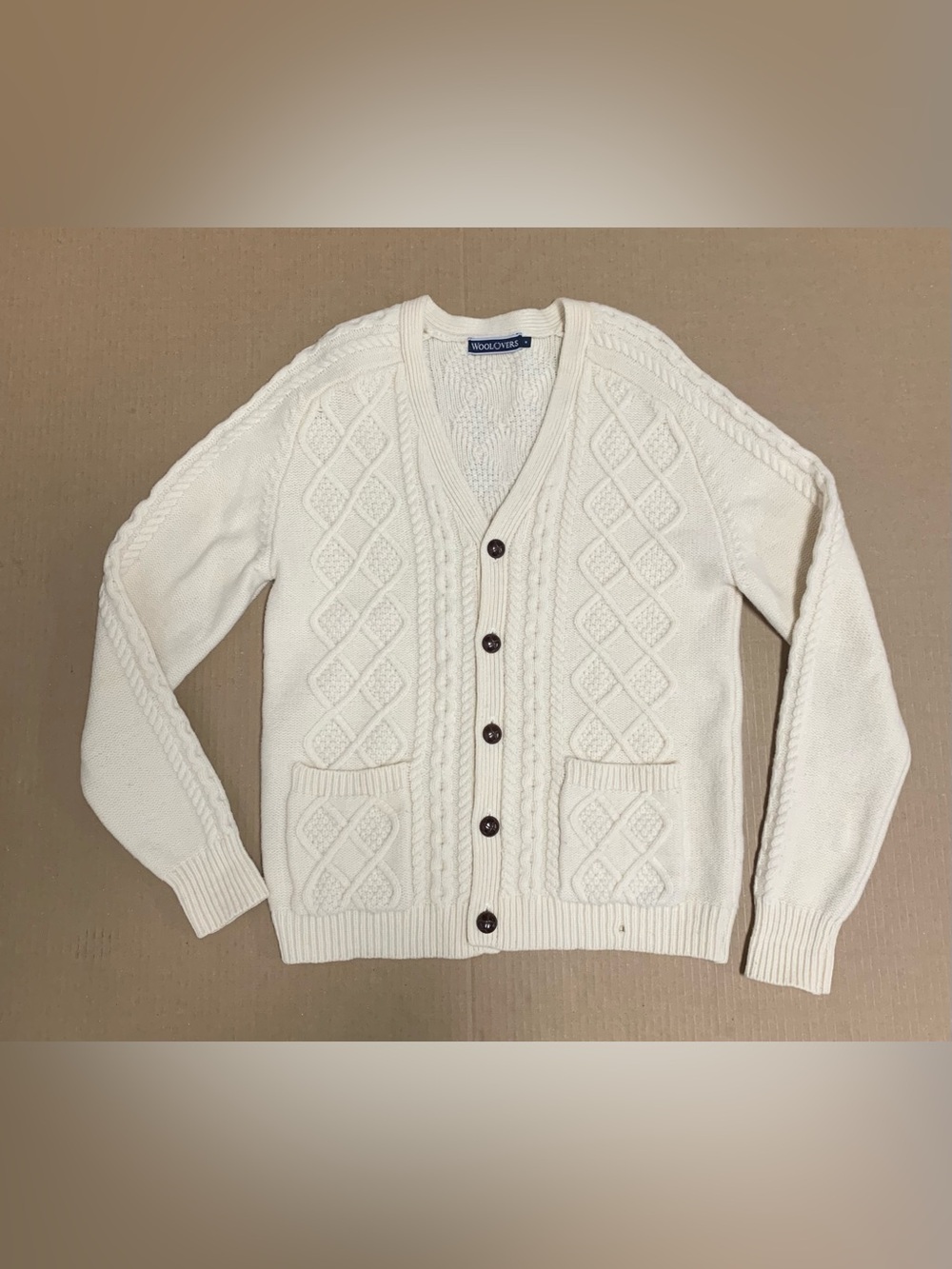 Woolovers Vintage Cardigan CREAM PURE NEW Wool Button (Minor hole at front)